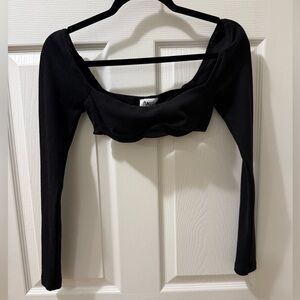 Princess Polly Black Long-Sleeve Square Neck Ribbed Crop Top